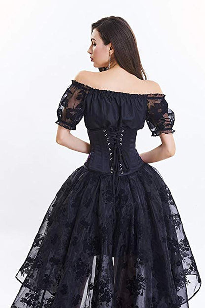Women'S Renaissance Skirt Black Lace Victoria Gothic Long Maxi Skirt Party