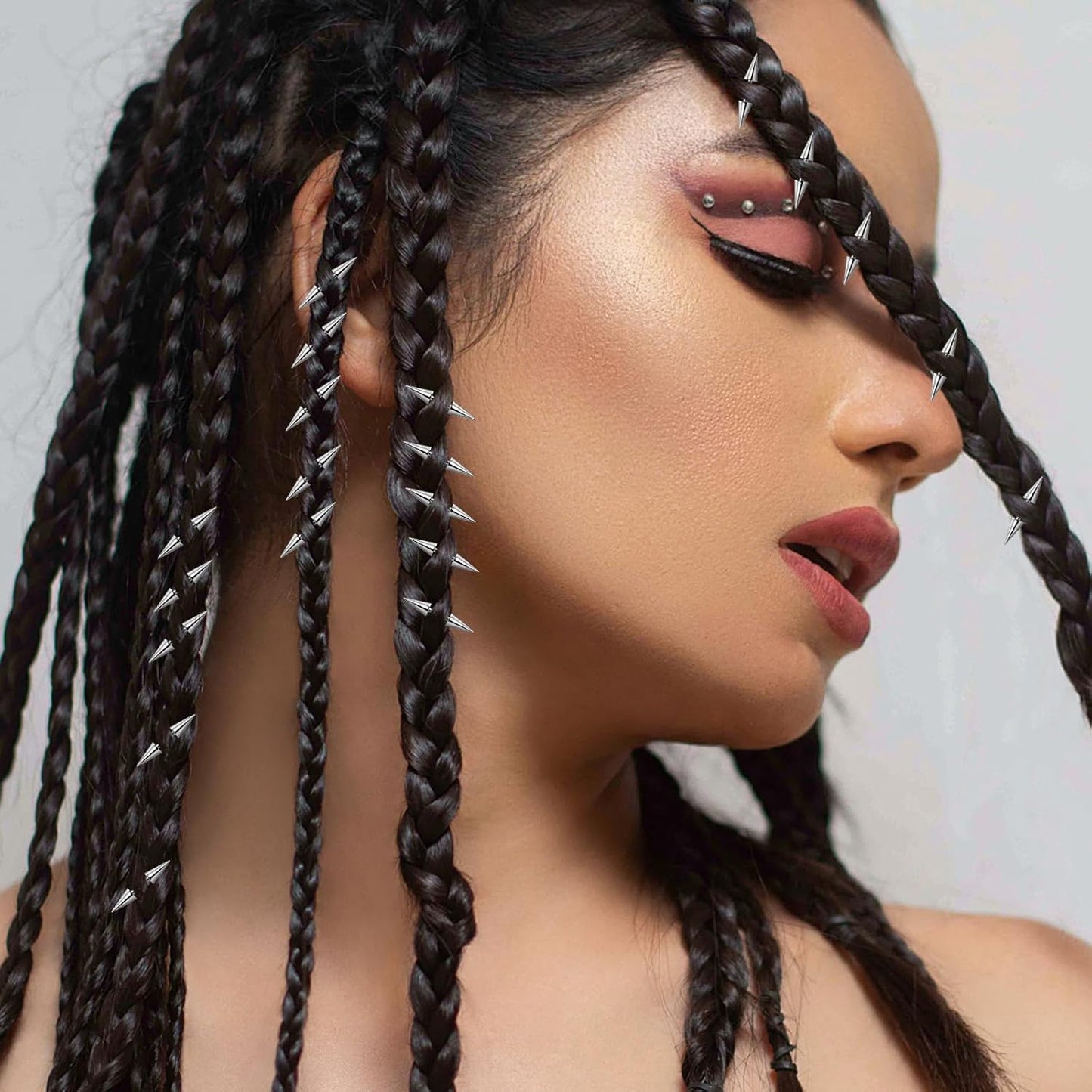 Set of 20 edgy goth hair clips with punk spiked metal design by HINGTAI, perfect for unique hairstyles and alternative fashion.