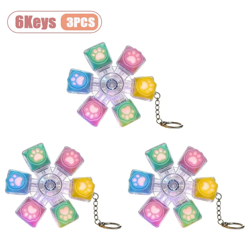 Cat Paw Clicker Keychain with LED Light - Stress Relief Fidget Toy for Anxiety - Portable and Fun!