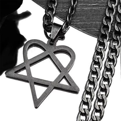Stainless steel hip hop heartagram star necklace with goth punk chain jewelry for men and women, featuring a bold, edgy design.