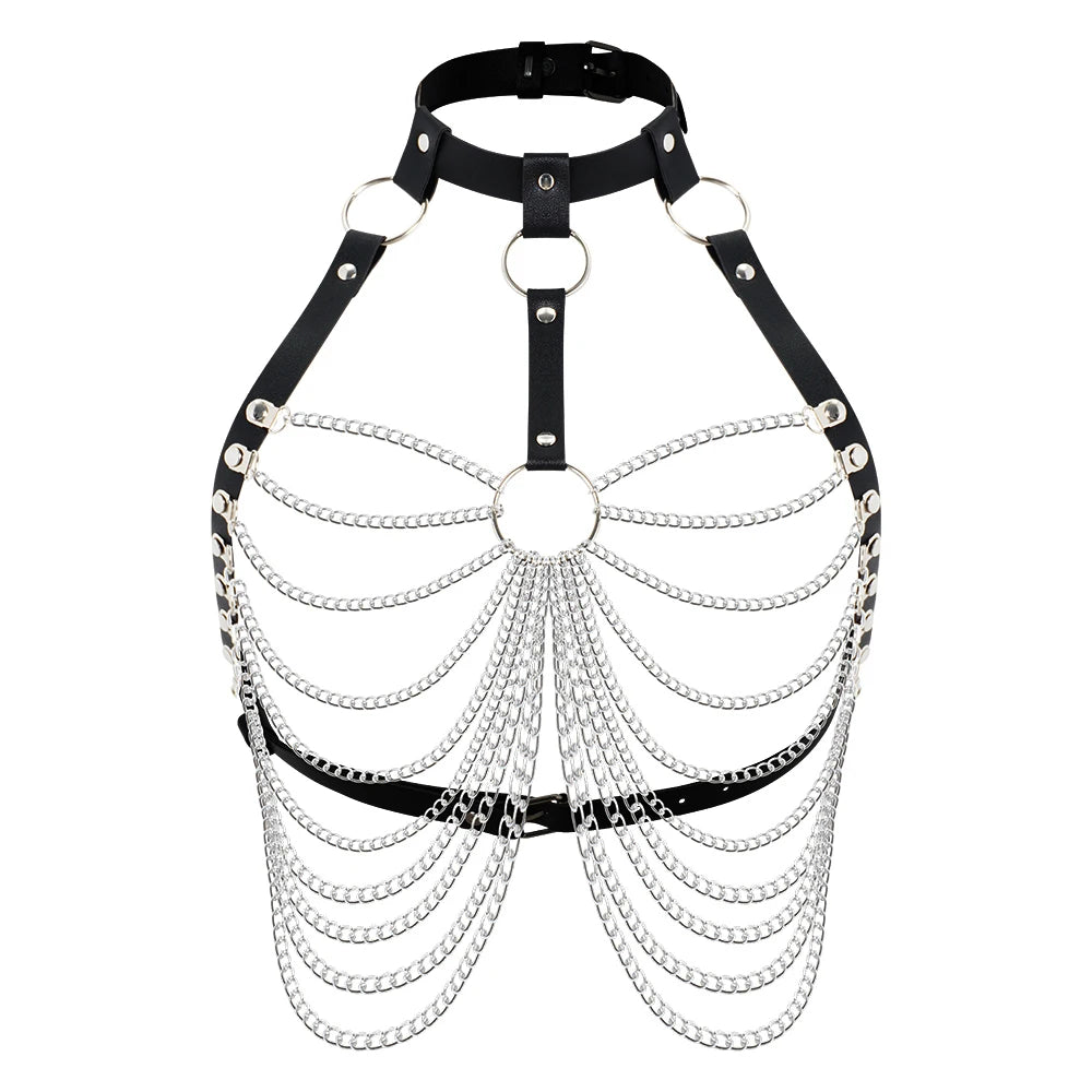 Goth Punk Sexy PU Leather Bra Harness Fashion Chest Harness Woman Outfit Accessoreis Leather Cage Bra Harness Accessories