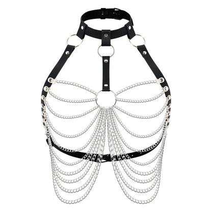 Goth Punk Sexy PU Leather Bra Harness Fashion Chest Harness Woman Outfit Accessoreis Leather Cage Bra Harness Accessories