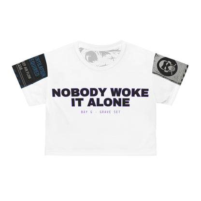 Nobody Woke It Alone Crop Tee (AOP) — VIOLET