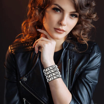 YUXIANLB punk rock spiked bracelet set featuring three adjustable cuffs and wristbands for emo and goth fashion.