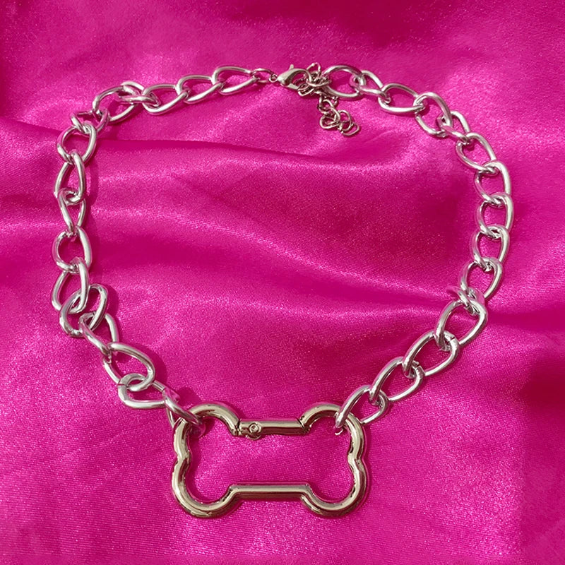 Punk Fashion Korean Hollow Out Dogs Bone Pendant Necklace Cool Accessories Cute DIY Necklace for Women Egirl Jewelry Goth