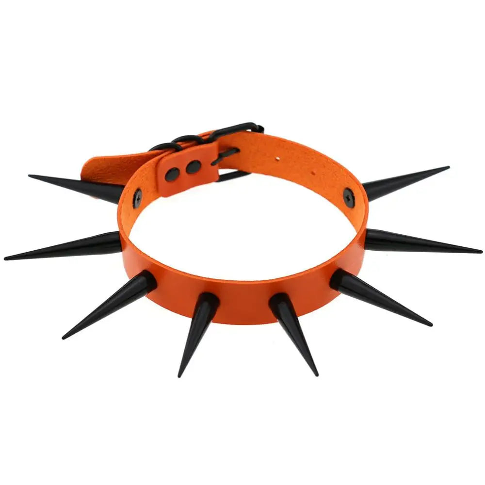 Rebel Spike Choker Necklace – Cyberpunk Leather Collar for Rave and Goth Styles