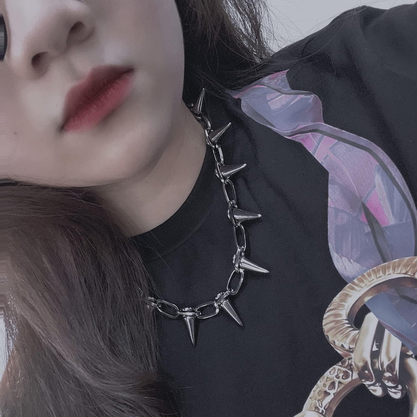 Spike Necklace Spike Choker Rivet Goth Necklaces Chokers with Spikes and Chain Streetwear Vintage Punk Necklace for Women Men