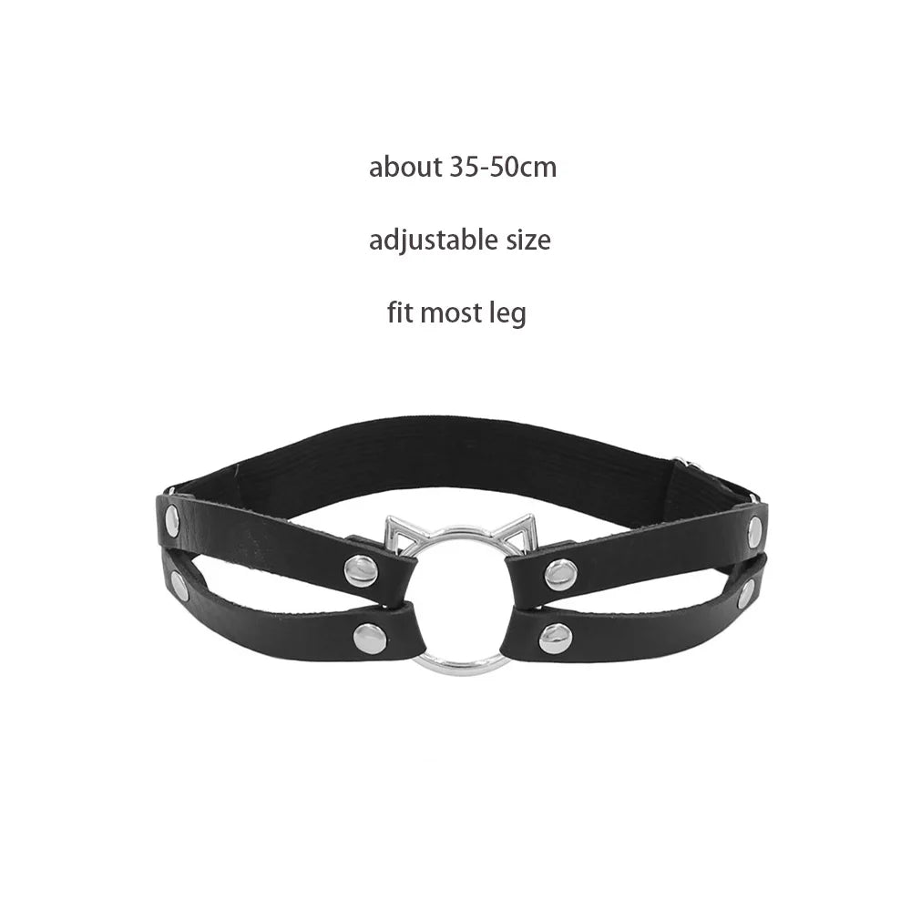 Sexy Leather Heart Belt Elastic Leg Thigh Garter Girl Women Harness Goth Accessories Black Gothic Rivet Punk Anklet