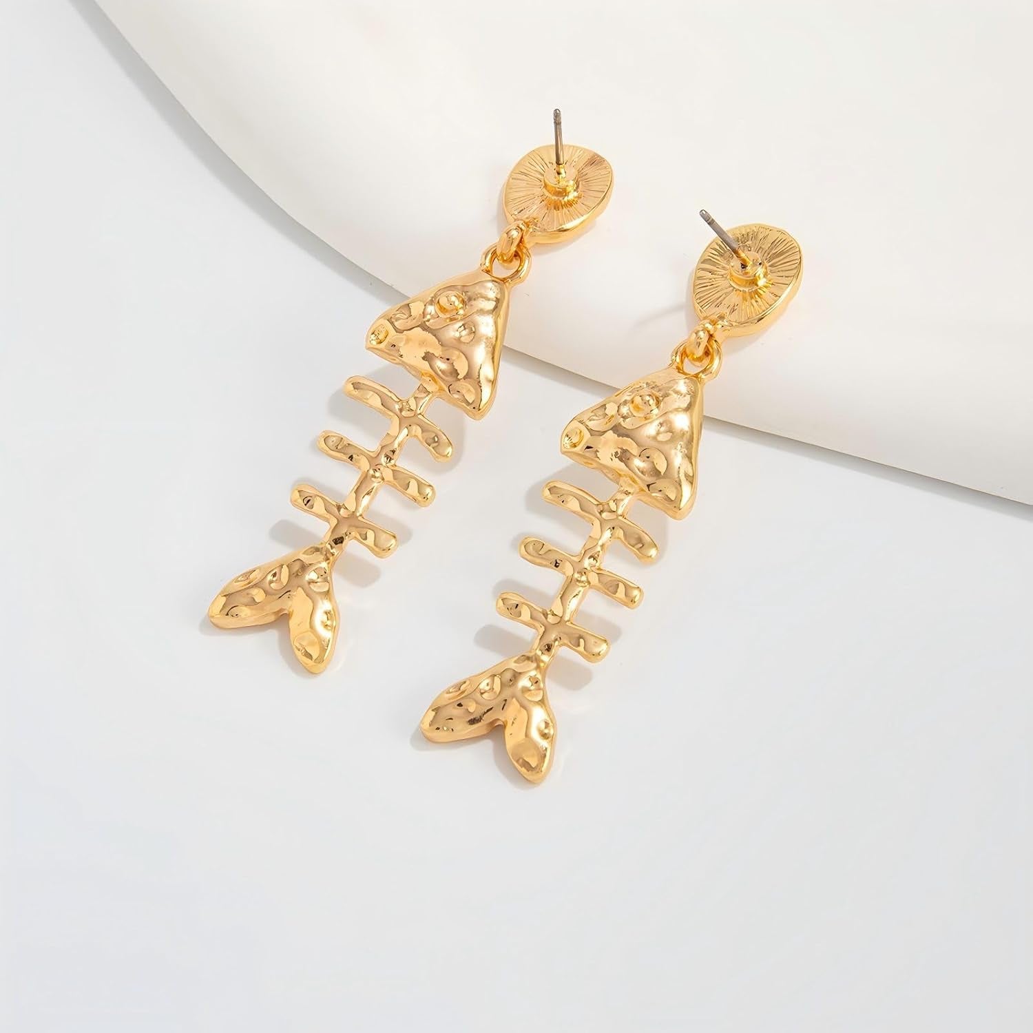 Gold and silver Gothic grunge fish dangle earrings with Y2K punk style, featuring edgy design for women by ZDPIQ.