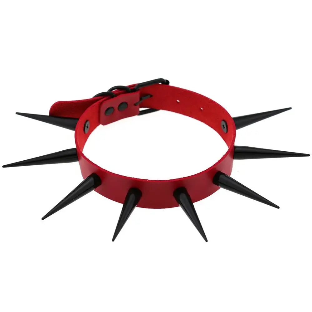 Rebel Spike Choker Necklace – Cyberpunk Leather Collar for Rave and Goth Styles