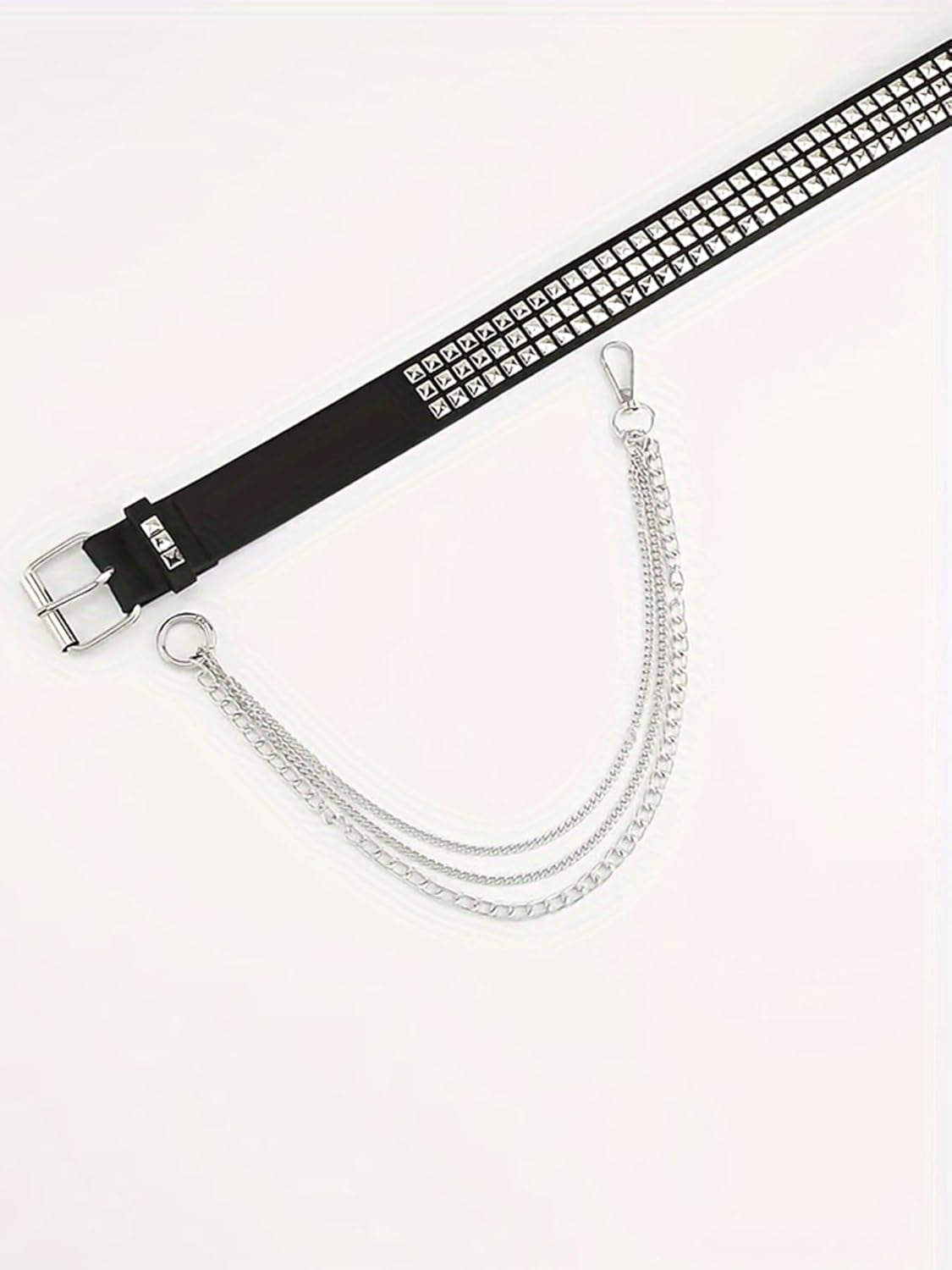 QWALIT punk chain belt for women, black leather rave accessory with metal chain detail, ideal for goth fashion outfits