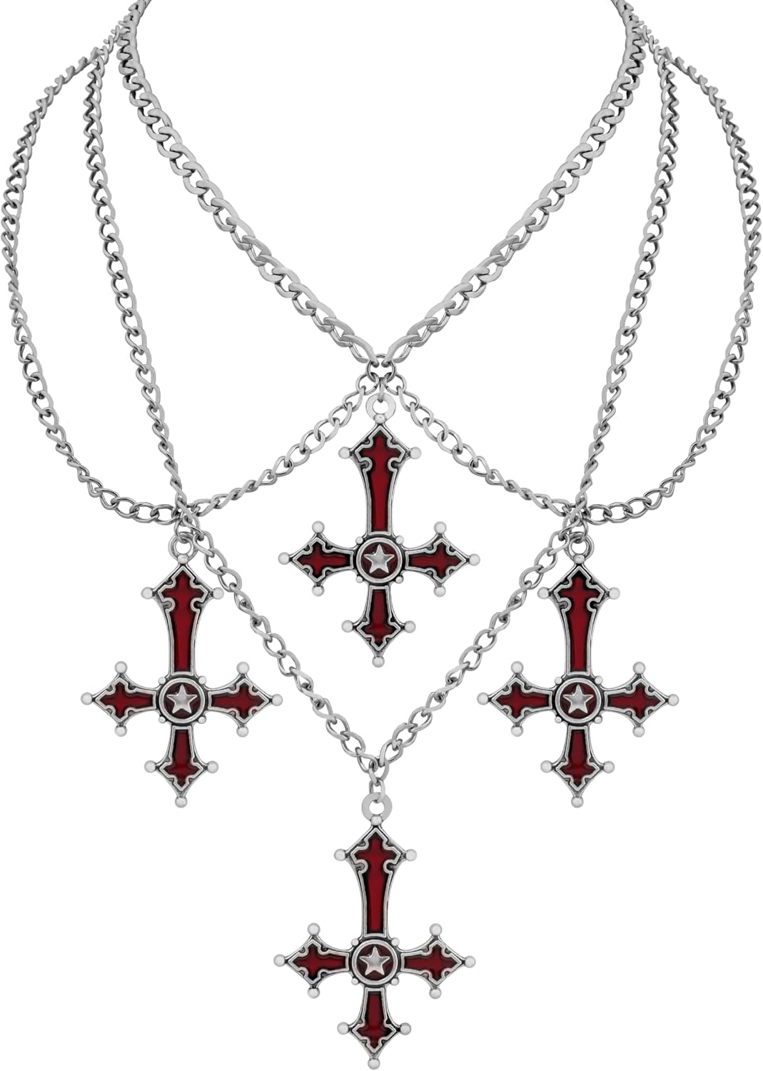 Gothic Red Goth Cross Necklace, Gothic Goth Emo Necklace, Grunge Costume Jewelry, Christmas Jewelry Gift for Women