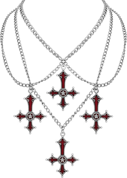 Gothic Red Goth Cross Necklace, Gothic Goth Emo Necklace, Grunge Costume Jewelry, Christmas Jewelry Gift for Women