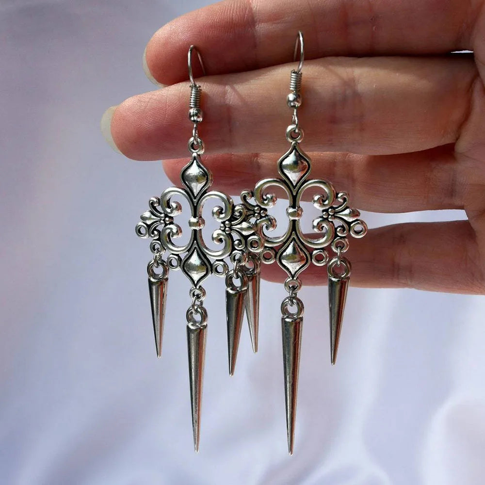 Hypoallergenic drop dangle earrings with gothic punk Y2K style for women, featuring dark metallic design and edgy details.