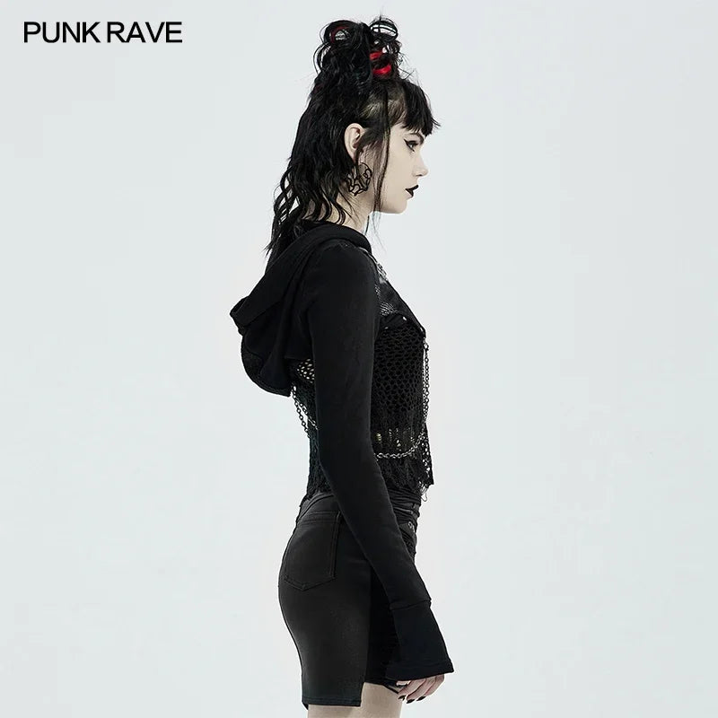Chic Punk-Style Black Printed Woven Short Coat - Perfectly Warm for Spring and Autumn