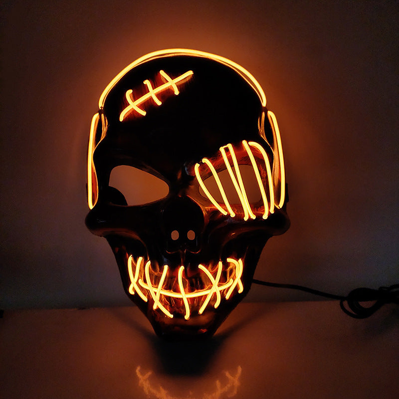 Glowing One-Eyed Pirate Mask for Halloween - LED EL Wire Cosplay Mask for Spooky Parties and Festivals