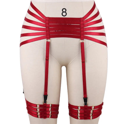Red Garters Belt Body Harness Bondage Stockings Suspenders Belt Elastic Adjust Strap Lingerie Goth Fetish Dance Wear