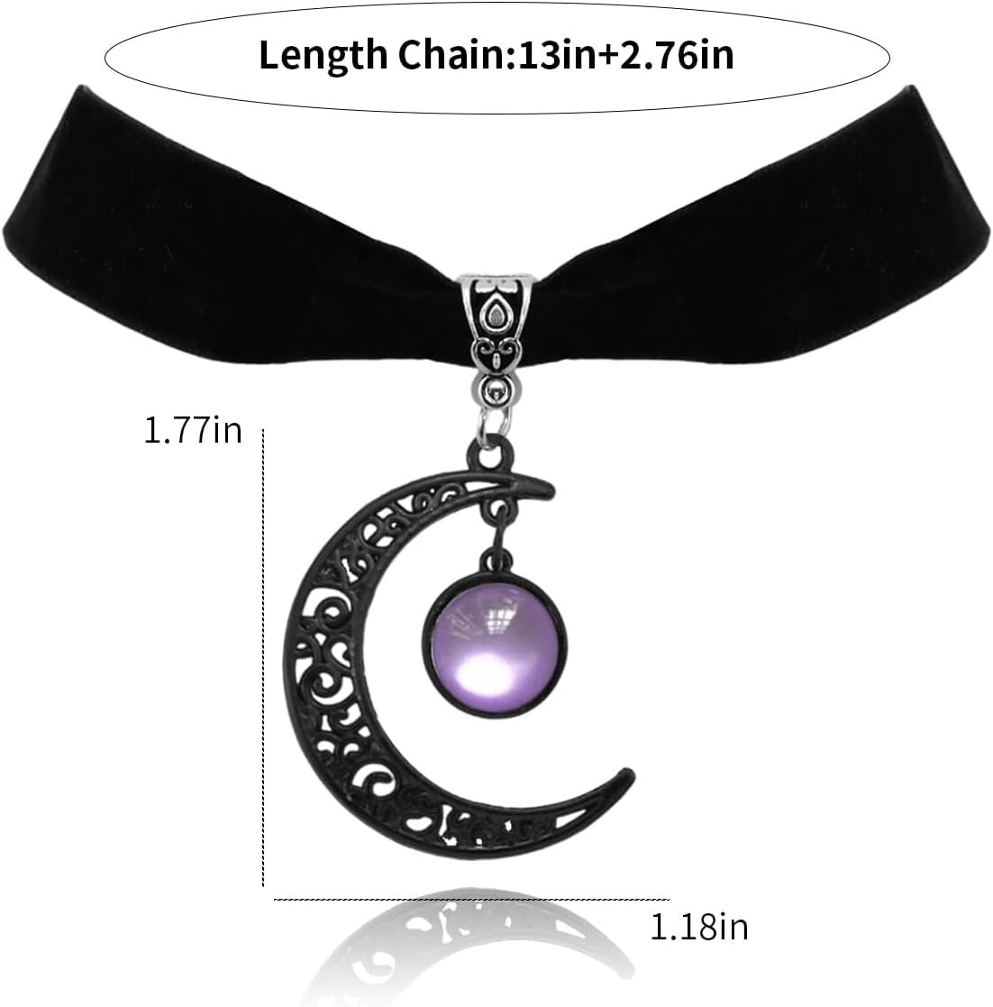 Black velvet moon crystal choker necklace for women, gothic style with elegant moon pendant and sparkling crystals.