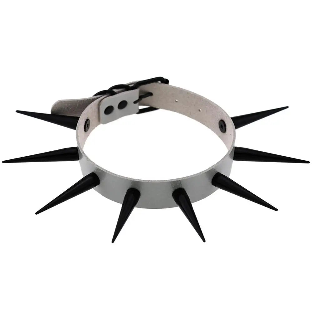 Rebel Spike Choker Necklace – Cyberpunk Leather Collar for Rave and Goth Styles