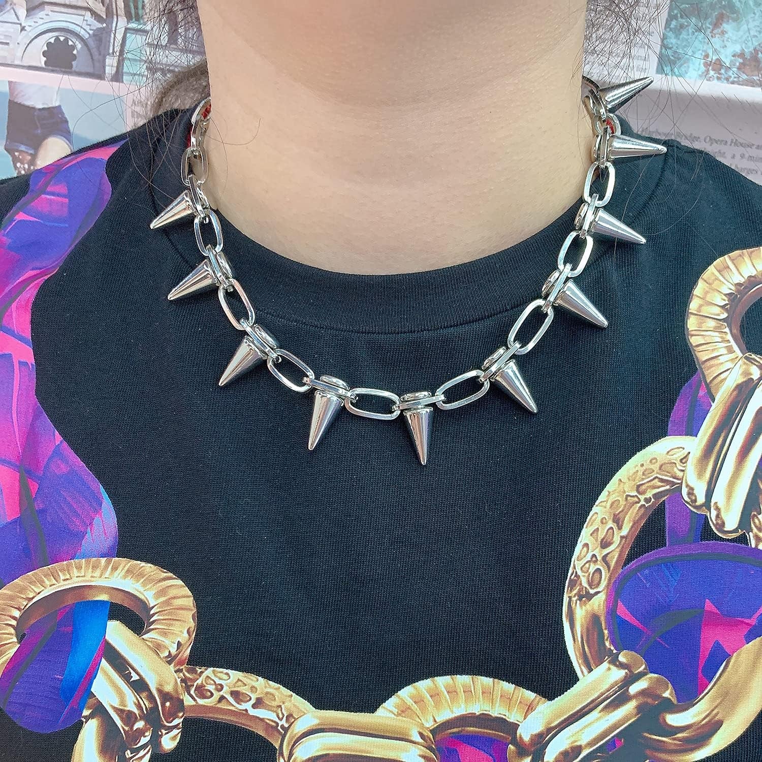 Spike Necklace Spike Choker Rivet Goth Necklaces Chokers with Spikes and Chain Streetwear Vintage Punk Necklace for Women Men