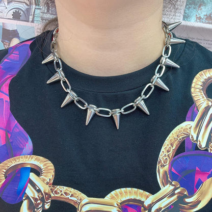 Spike Necklace Spike Choker Rivet Goth Necklaces Chokers with Spikes and Chain Streetwear Vintage Punk Necklace for Women Men