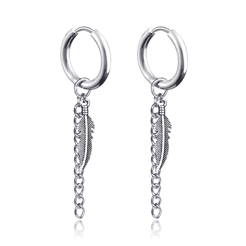 New Punk Stainless Steel Chain Hoop Earrings for Women Men 2021 Trendy Goth Pop Hip Hop Pendants Ear Jewelry Accessories Earring