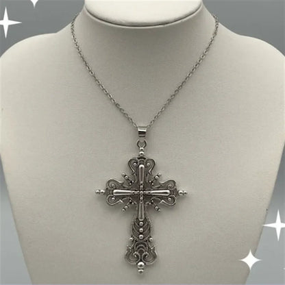 Gothic cross pendant necklace with dark punk style jewelry for men and women, featuring a mystical design and intricate details.