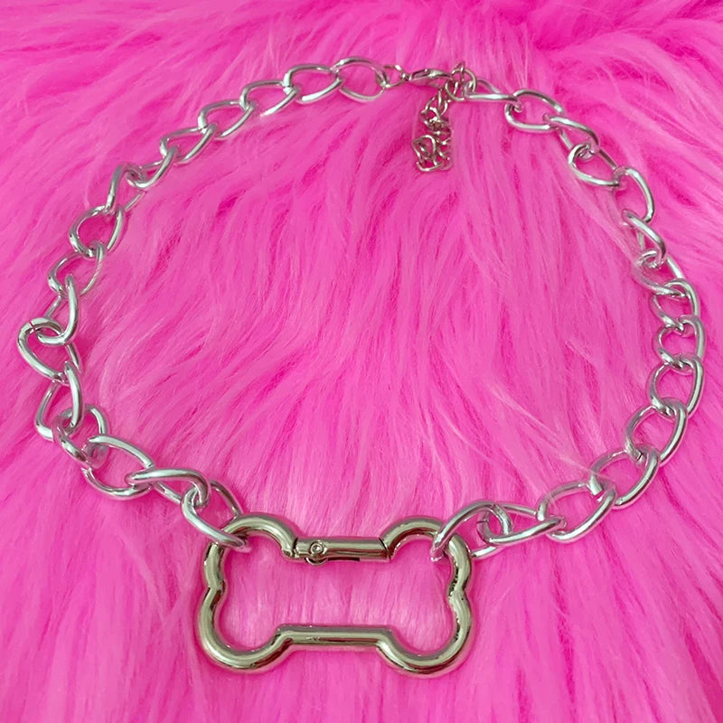 Punk Fashion Korean Hollow Out Dogs Bone Pendant Necklace Cool Accessories Cute DIY Necklace for Women Egirl Jewelry Goth