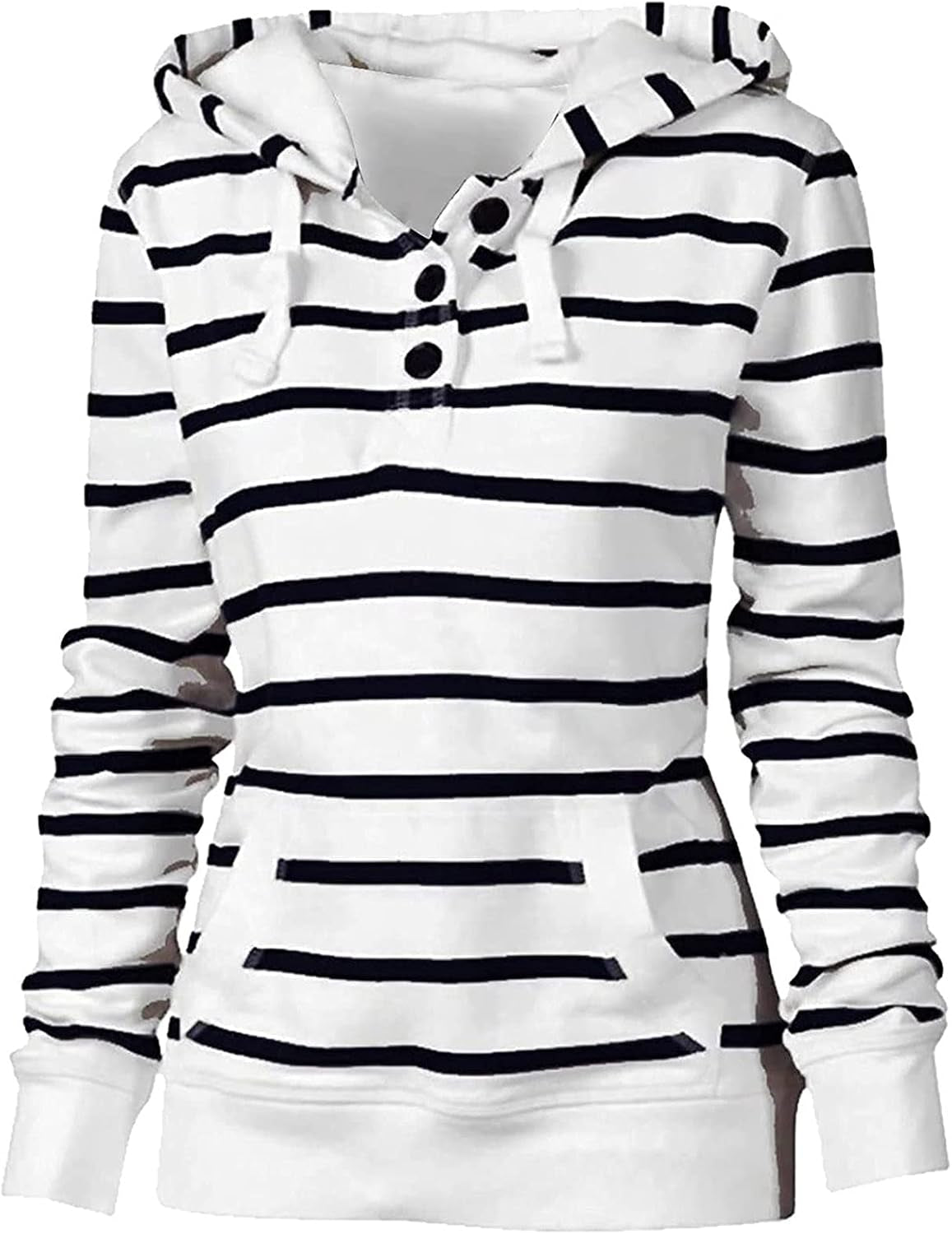 Chic women's V-neck hooded stripe sweatshirt with long sleeves and front pockets, perfect for fall casual wear by PressureDen.store