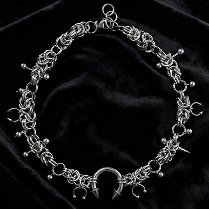 Punk Fashion Stainless Steel Rivet Horseshoe Ring DIY Pendant Necklace for Women Cool Fashion Goth Jewelry Grunge Choker