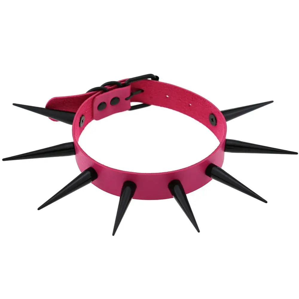 Rebel Spike Choker Necklace – Cyberpunk Leather Collar for Rave and Goth Styles