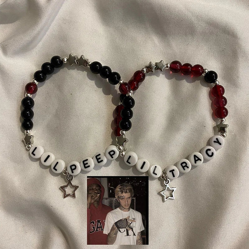 Lil Peep Lil Tracy Themed Bracelet Set Goth Music Artist Handmade Jewelry Beaded