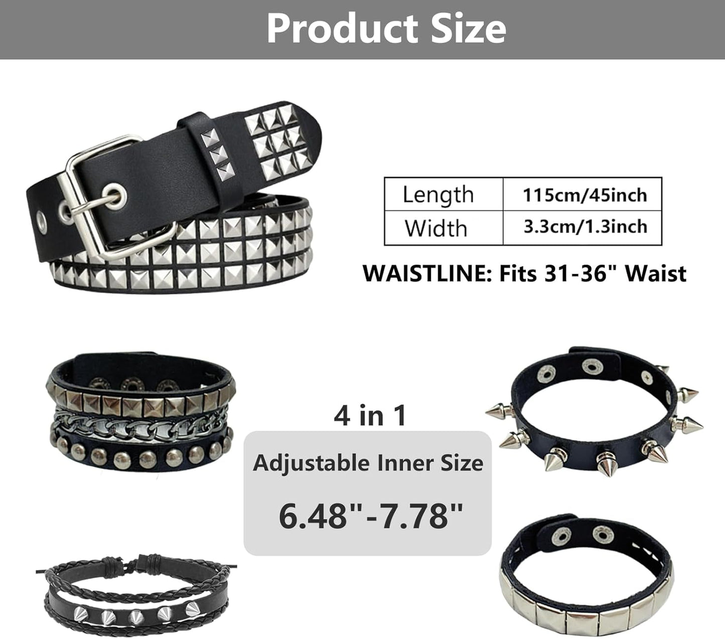 Black Studded Belt, Studded Bracelet Goth Rivet Punk Rock Cuff Bracelets Y2K Belt Emo Spike Cuff Bracelet Grunge Accessories for Women Men