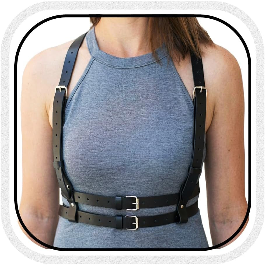 Black Waist Harness Belt Fashion plus Size Leather Harness Belts Goth Chest Body Belt for Women