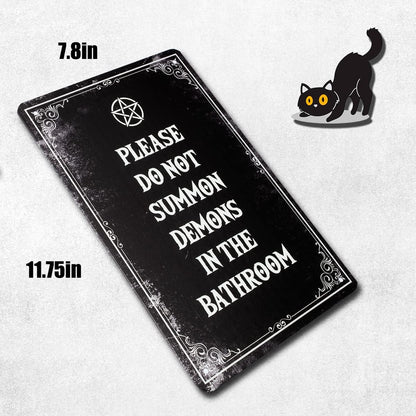 IRISIVITA Spooky Metal Sign, Please Do Not Summon Demons in the Bathroom, Gothic Wall Art, Halloween Decorations, Witchy & Goth Room Decor