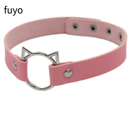 Sexy Goth Choker Necklace Men Punk Rock Heart Geometry PU Necklace for Women Choker Gothic Bondage Goth Jewelry Chocker Neck
