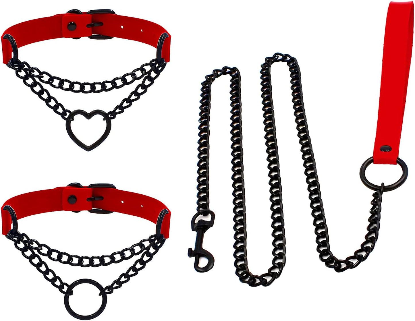 3PCS Collar and Leash Set for Women PU Leather Choker Necklace for Women Gothic Heart Chain Choker Necklace Punk Goth Accessories Body Chain Gothic Punk Grunge Emo Necklace for Cosplay