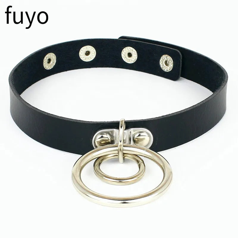 Sexy Goth Choker Necklace Men Punk Rock Heart Geometry PU Necklace for Women Choker Gothic Bondage Goth Jewelry Chocker Neck