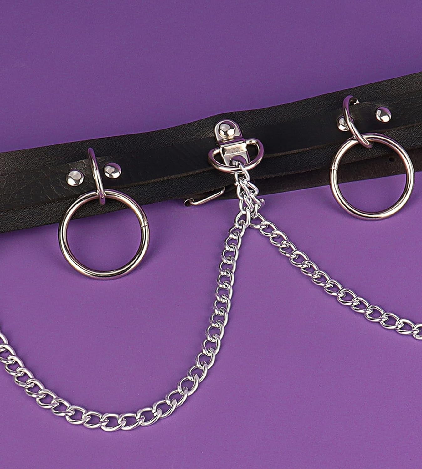 QWALIT punk chain belt for women featuring leather design, goth fashion style, perfect for rave and alternative outfits.
