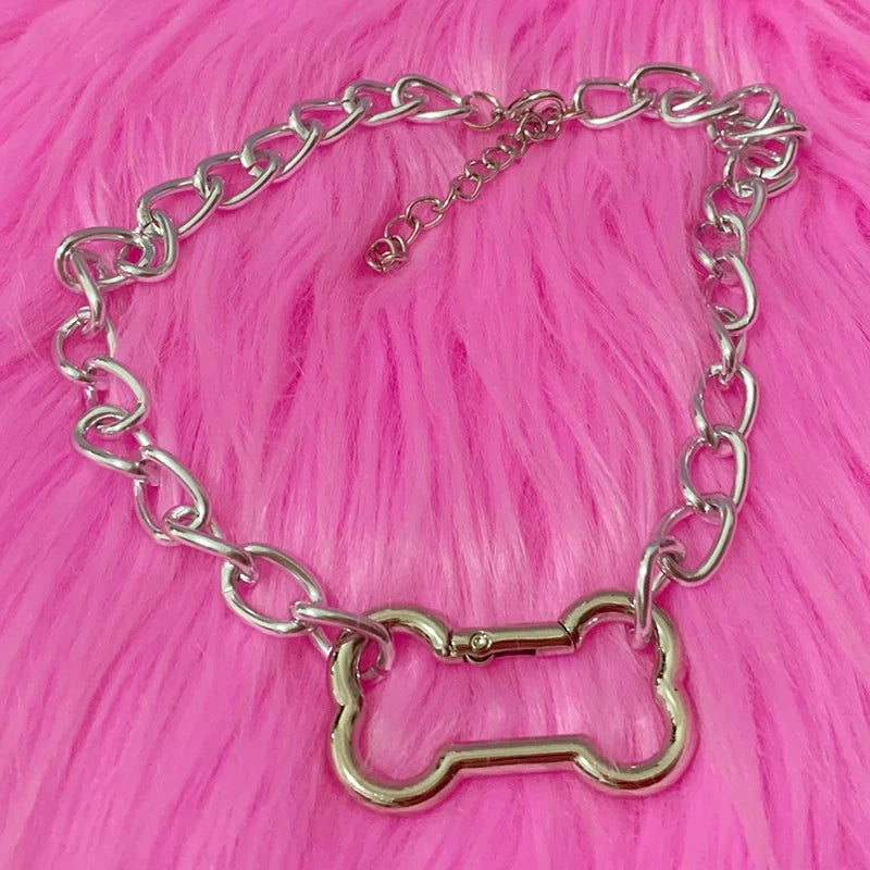 Punk Fashion Korean Hollow Out Dogs Bone Pendant Necklace Cool Accessories Cute DIY Necklace for Women Egirl Jewelry Goth