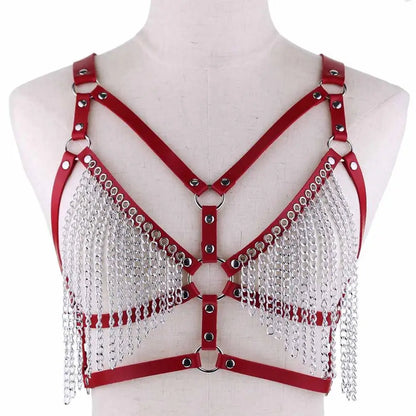 Leather Chain Harness Body Chain Bra Goth Punk Sexy Chain Top Women Body Jewelry Summer Festival Fashion Rave Outfit