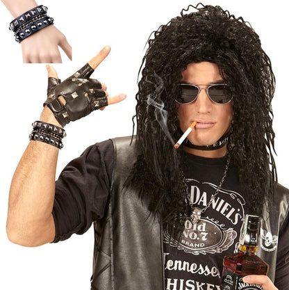 6 PCS Leather Bracelets for Men Women Punk Goth Rock Spiked 80S Stuff Cool Metal Studded Accessories Black Cuff Wristband for Party Cosplay Night Club Sexy Gift Halloween