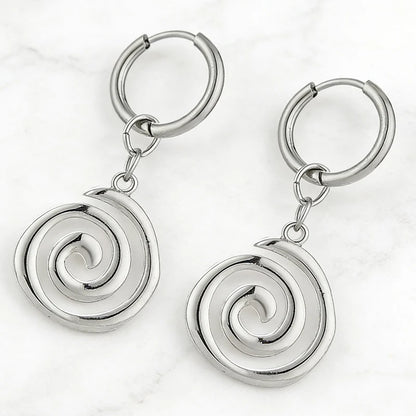 Grunge Jewelry Stainless Steel Swirl Earrings Cool Korean Charms Hoop Earrings for Women Goth Fashion Accessories Cute Punk