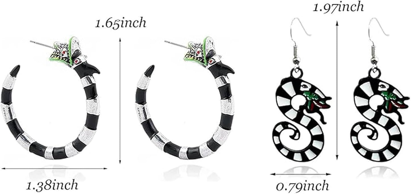Gothic coral snake earrings by wsycoo featuring spooky enamel sandworm hoops for Halloween and cosplay costumes.