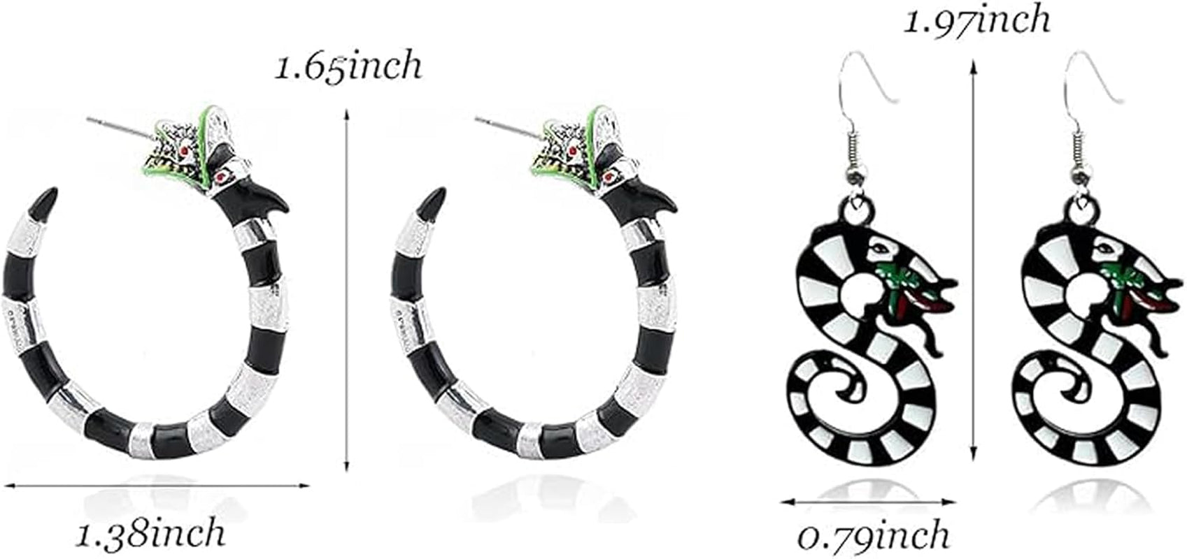 Gothic coral snake earrings by wsycoo featuring spooky enamel sandworm hoops for Halloween and cosplay costumes.