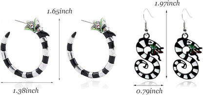 Gothic coral snake earrings by wsycoo featuring spooky enamel sandworm hoops for Halloween and cosplay costumes.