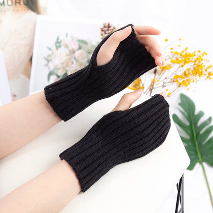 Kawaii crochet fingerless winter gloves for women, goth lolita style arm warmers, stylish and cozy fashion accessory