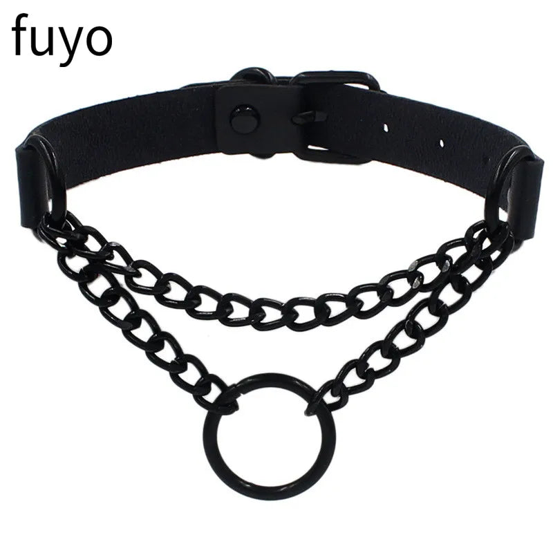 Sexy Goth Choker Necklace Men Punk Rock Heart Geometry PU Necklace for Women Choker Gothic Bondage Goth Jewelry Chocker Neck