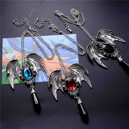 Gothic dragon bat eagle heart rose pendant necklace with intricate design, unisex costume jewelry for men and women.