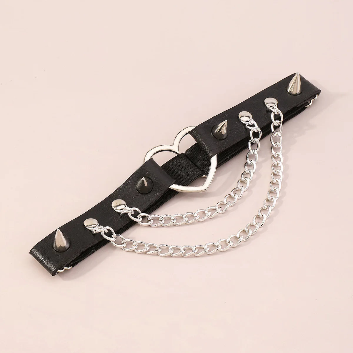 Sexy Leg Chain Leather Elastic Spiked Leg Harness for Women Girls Goth Heart Thigh Garter Belt Rave Body Jewelry
